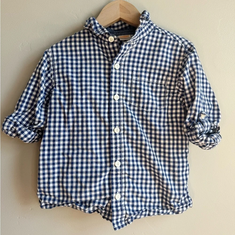 Gymboree 4T Blue Gingham Button Down Shirt Preppy Cottagecore School Preppy